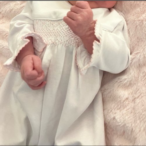 Hand Smocked CLB Charmed White/Pink Footie