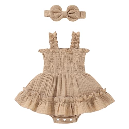 Happy Town Infant Baby Girl Clothes Toddler Summer Sleeveless Romper Dress with Headband Newborn Jumpsuit Outfits