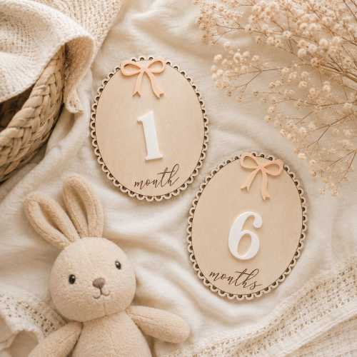 Interchangeable Baby Monthly Milestone Cards, Monthly Photo Prop Set, Wooden Photo Props, 1 to 12 Months, Baby Shower Gift