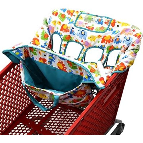 Twin Double Shopping Cart Cover for Baby Siblings with Carrying Case. Fit Wholesale Warehouse Grocery Stores Like Costco SAMS Club (Colorful Elephant)