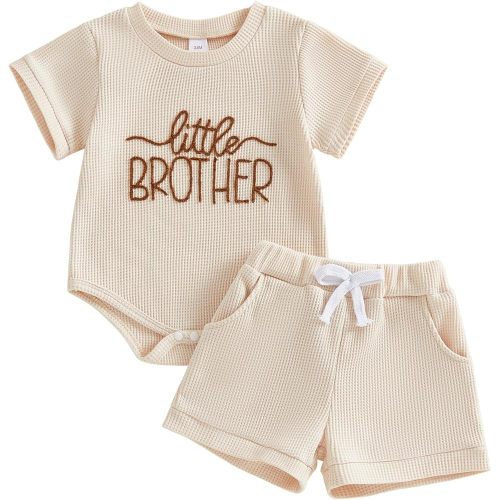 allshope Newborn Baby Boy Summer Outfit Set New To The Crew Embroidery Romper Jumpsuit Shorts Infant Waffle Clothes
