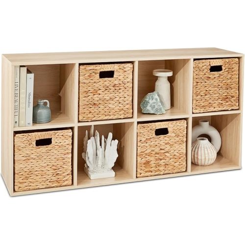Best Choice Products 8-Cube Storage Organizer, 13.5in Shelf Opening, Bookcase, Display Shelf, Customizable w/ 2 Removable Back Panels – Light Oak