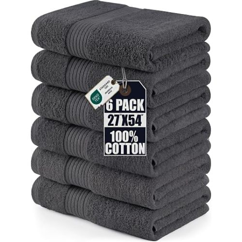 Utopia Towels 6 Pack Bath Towels Set, (27 x 54 Inches) 100% Ring Spun Cotton, Quick Dry, Highly Absorbent, Soft Feel Towels, Grey