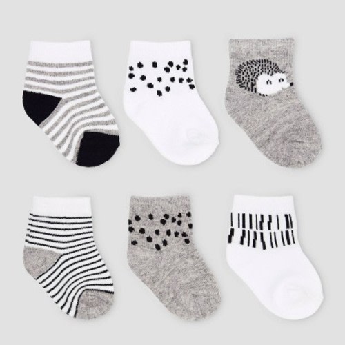Baby 6pk Hedgehog Sock Casual socks - Cloud Island™ Black/White