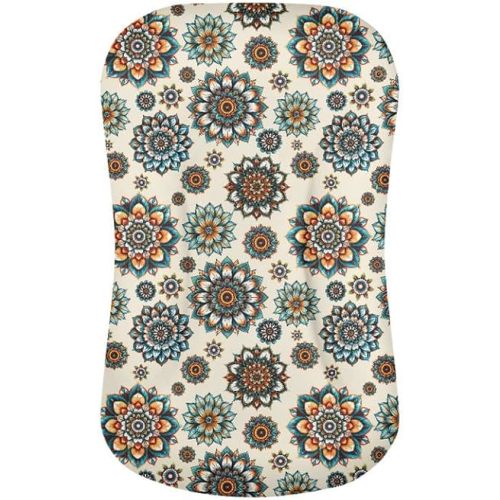 Beige Boho Mandala Mini Crib Sheets Geometric Mandala Fitted Baby Crib Sheets Neutral for Boys, Girls Ethnic Style Lotus Floral Stretch Toddler Bedding Crib Mattress Sheet