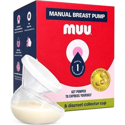 MUU Manual Breast Pump Collector Cup for Manual Suction Breastfeeding | Discreet, Hands-Free, Portable, Food-Grade Silicone | 5oz Wearable Breastfeeding Essentials, BPA-Free (Single Pump)