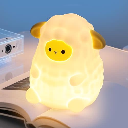 ollycasa Cute White Sheep Night Light for Kids, 7-Color Changing & 3 Adjustable Brightness Levels,Rechargeable Silicone Bedside Lamp, Animal Night Lamp for Kids Room, Gift for Boys & Girls