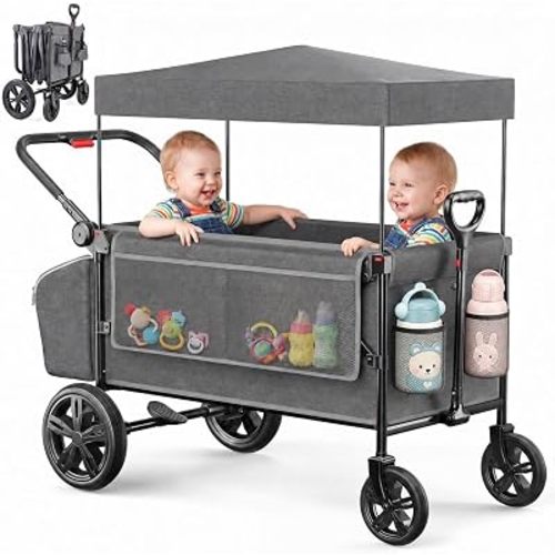 Foldable Wagon Stroller for 2 Kids with Canopy for All Terrain