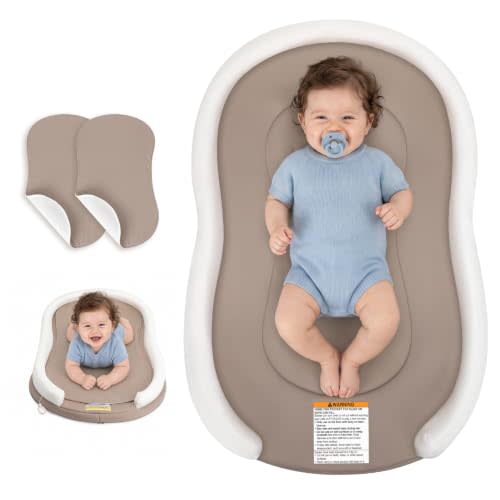 Baby Lounger, Infant Support Cushion for Newborn 0-12 Months, Taupe | Soft Breathable Cotton, CSPC Compliant, Baby Nest, Portable Tummy Time & Play Mat, Home and Travel, Baby Essentials