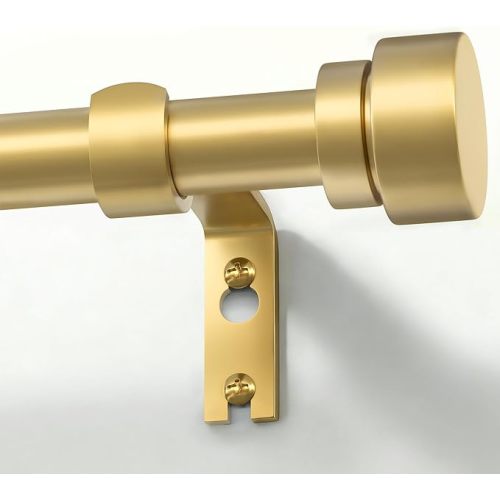 PORTRES Warm Gold Heavy Duty Curtain Rods for Windows 28 to 48 Inches Adjustable Length 1" Diameter Curtain Rod with Modern Decorative Finials for Outdoor Farmhouse Bedroom Kitchen Living Room