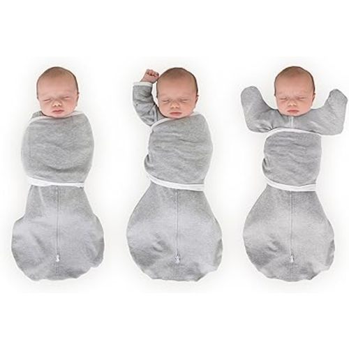 SwaddleDesigns Organic 6-Way Omni Swaddle Sack Arms Up Swaddle for Newborn, More Options to Calm Startle Reflex, Improves Sleep, Small, 0-3 Month, 6-14 lbs, Heathered Gray