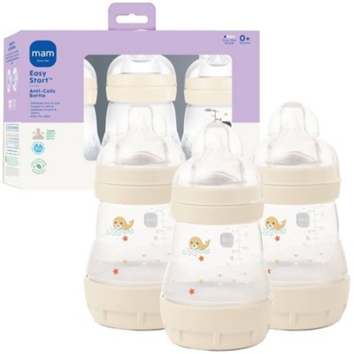 MAM Easy Start Anti-Colic Baby Bottle - Cream - 5oz/3pk: BPA-Free Plastic Container, Silicone Nipple Level 1