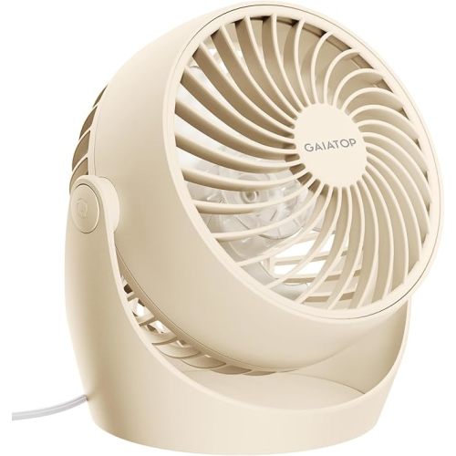 Gaiatop Desk Fan, 5-Inch Portable Electric Table Desktop Air Circulator Fans, Small but Powerful with 3 Speed 360° Adjustable Tilt for Cooling Home Dorm Office Bedroom Bathroom Kitchen, Beige