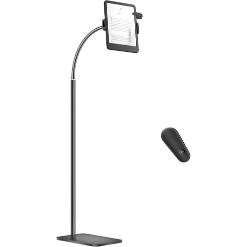 VOLTIFYMAX Kindle Stand Floor with Remote Page Turner for Reading in Bed, Tablet Stand Holder with Adjustable Gooseneck, Compatible with Kindle Accessories/Paperwhite, Hands Free Use Gifts for Readers