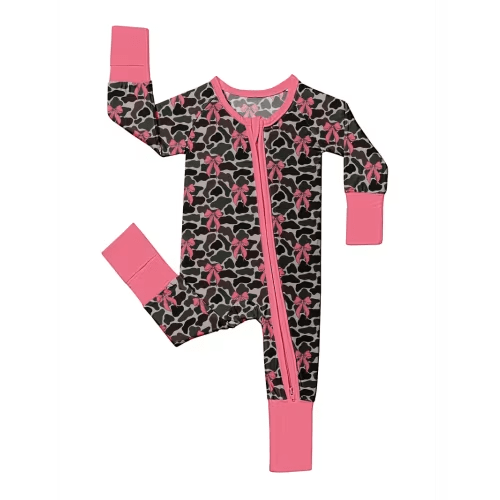 viskids soft bamboo fiber baby jumpsuit camouflage pink bow - Temu