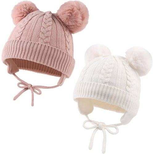 Zsedrut Warm Twist Baby Girls Beanie Pompom Knitted Winter Hat for Infant Toddler