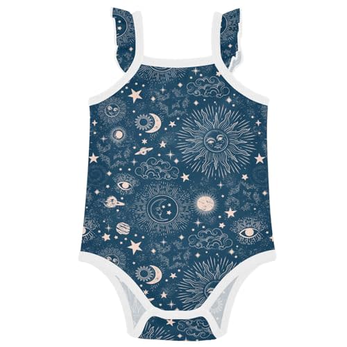 Baby Girl Bodysuit Ruffle Sleeveless Sun Moon Cosmos Astrology Jumpsuit Cotton Summer Clothes Outfit