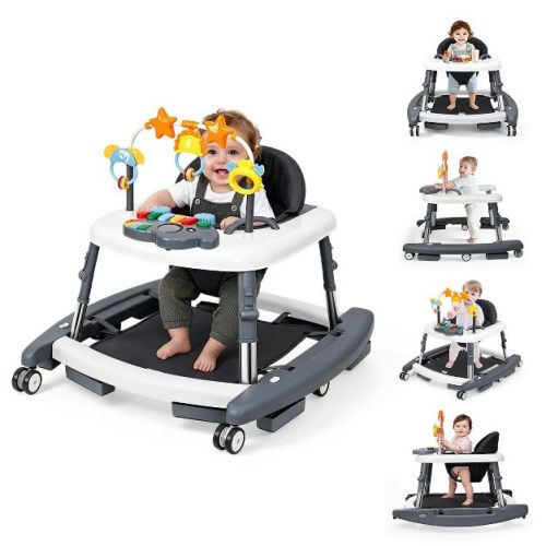Baby Walker with Adjustable Height Foldable Seat Activity Toys and Rocking Mode