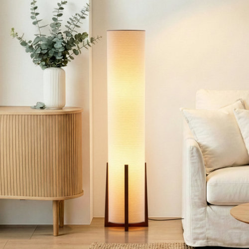 Brightech Parker 48 in. Farmhouse 2-Light LED Energy Efficient Floor Lamp with Beige Fabric Cylinder Shade & Reviews | Wayfair