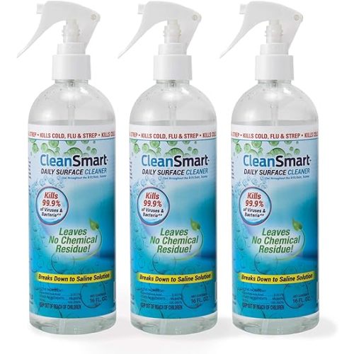 CleanSmart Daily Surface Spray Disinfectant, Kills 99.9% of Viruses, Bacteria, Mold & Fungus, 16 oz Bottle (Pack of 3)