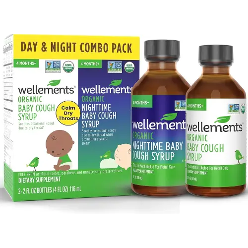 Wellements Organic Baby Cough Syrups Day & Night Combo Pack 4 Months+ (2 Fl Oz) | Kids Cough Syrup & Dry Cough Relief for Kids | Calms Dry Throats* Day & Nighttime Cough Syrup for Baby Cold Relief*
