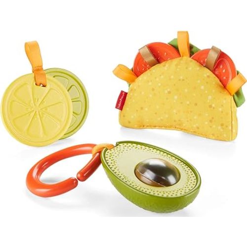 Fisher-Price Baby Toys Taco Tuesday Set, 3 Pretend Food Rattle & Sensory Activities for Newborns Ages 3+ Months
