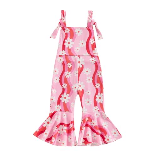 Toddler Baby Girl Bell Bottoms Romper Floral/Butterfly Overalls Suspender Flare Pants One Piece Strap Jumpsuit