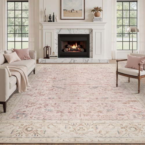 SIXHOME 5'x7' Area Rugs for Living Room Washable Rugs Carpet Vintage Traditional Rugs for Bedroom Dinning Room Office Soft Non Slip Large Area Rug Retro Home Decor Pink