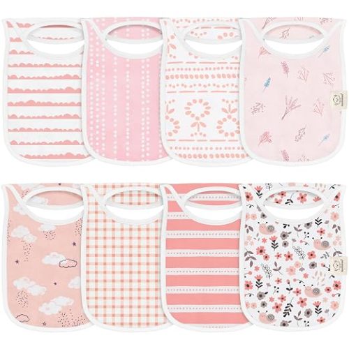KeaBabies 8-Pack Bibs for Baby Girls, Boys Pullover Baby Bibs 6-36M (Fleur)