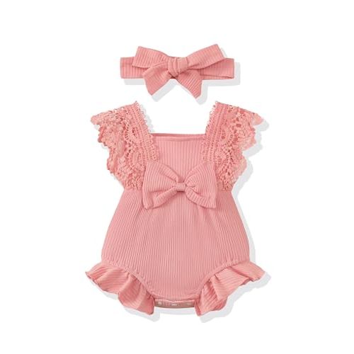 Renotemy Preemie Newborn Baby Girl Clothes Infant Cotton Linen Romper Ruffle Sleeve Jumpsuit Spring Summer Outfits for Girls