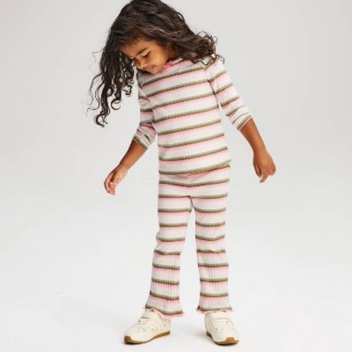 Baby Girls' Striped Flare Leggings - Cat & Jack™ Olive/Pink 18M