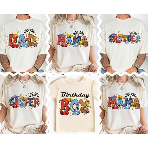 Disney Cars Family T-Shirt, McQueen Birthday Boy Gift, Race Car Birthday Party Sweatshirt, Mama Dada Tee,  Pixar Cars Birthday Shirt
