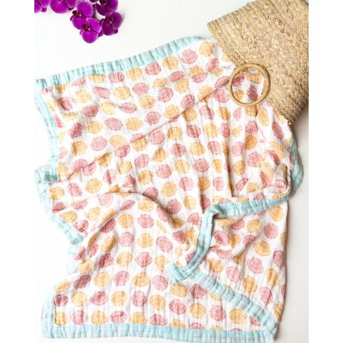Sea Shells – Aqua Trim | 6-Layer Organic Bamboo Baby Blanket – Coca + B.