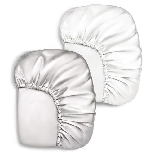 2 Pack Satin Pack and Play Sheets Fitted Great for Baby Hair White and Gray | Silk Feeling 38"x26" Soft Playard Protector, Skin-Friendly Mini Crib Mattress Cover