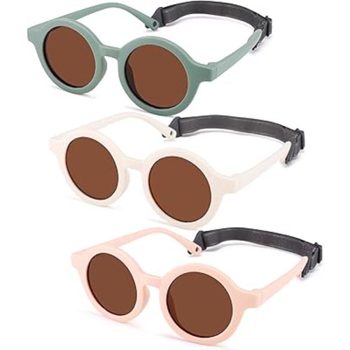 NULOOQ Bendable Polarized Baby Sunglasses with Strap Round Flexible for Infant Newborn & Toddler Age 0-24 Months