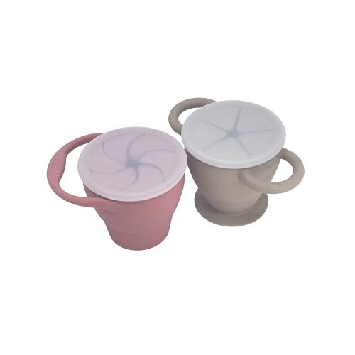 | Snack Attack I&II Baby Snack Cup | 2 pack | Silicone Collapsible Toddler Snack Cup (Dusty Rose and Fog)