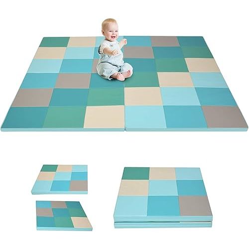 Costzon Toddler Foam Play Mat, Foldable Baby Crawling Mats 58-Inch Square Soft Non Skid Baby Daycare Floor Mat, Thicken Waterproof Memory Activity Play Mat for Home, School, Kindergarten or Nursery