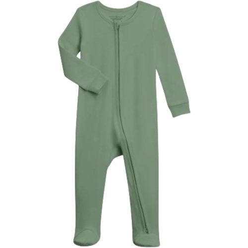 Colored Organics Baby Zip-Up Footed Sleeper with 2-Way Zipper - Newborn Organic Cotton Pajamas - Thyme Green - Newborn