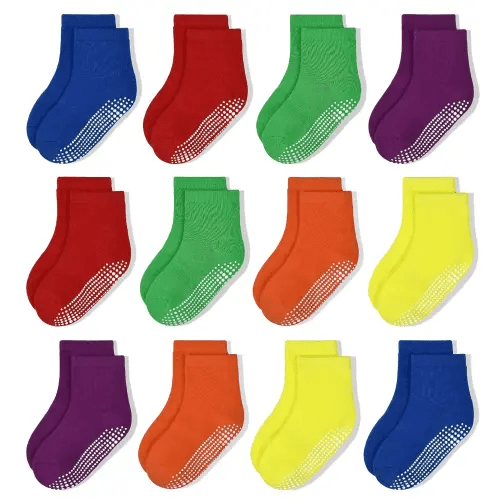 Non-Slip Toddler Socks With Grips 12 Pairs Kids Anti Slip Sticky Socks For Infant 6-12 Months 1-10 Years Kids Toddler Slipper Socks