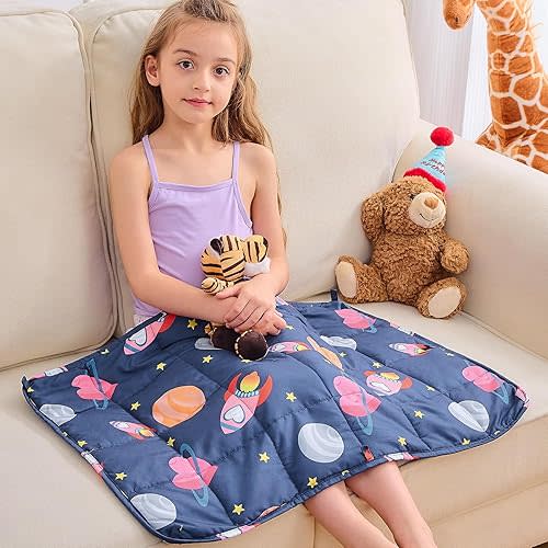 yescool Weighted Lap Pad 2 Pounds Weighted Lap Blanket, Space Plane Small Weighted Blanket, Weighted Throw Blanket Gifts for Travel Indoor Outdoor, 20"x30"