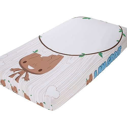 NoJo Marvel Guardians of The Galaxy White, Tan, Blue, and Green, I Am Groot Photo Op Nursery Fitted Crib Sheet