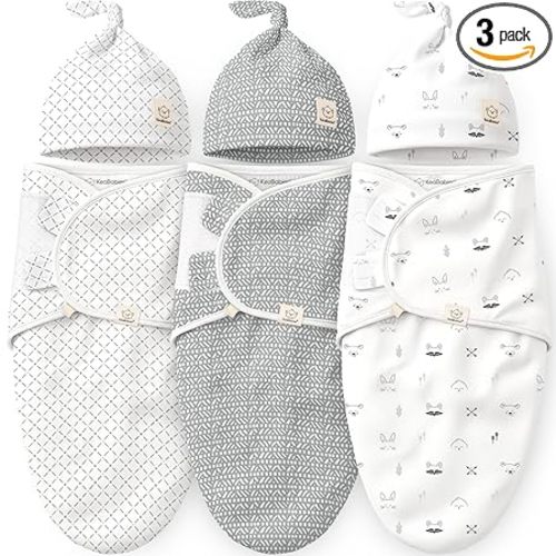 KeaBabies 3-Pack Organic Swaddles for Newborns Girls, Boys with Hats - Soft Cotton Baby Sleep Sacks 0-3 Months, Breathable Baby Hats and Swaddles 0-3 Months, Newborn Essentials Must Haves (Nordic)