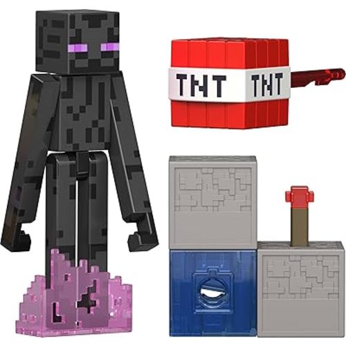 Mattel Minecraft Toys, Enderman Action Figure with Accessory & Redstone Building Piece, 3.25-inch Scale Collectible Set Inspired by Video Game