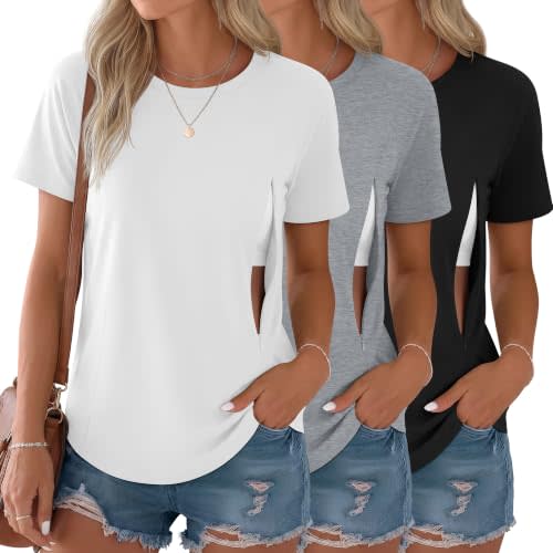 3 Pack Womens Nursing Tops | Breastfeeding Shirts, Hidden Zipper, Loose Maternity Tops, Short Sleeve, Summer, Soft, Comfortable, Daily Wear