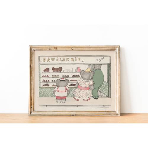 Babar the Elephant Patisserie Vintage French Cottage Nursery Book Art Print | Children's Nursery Decor | DIGITAL PRINT Wall Art