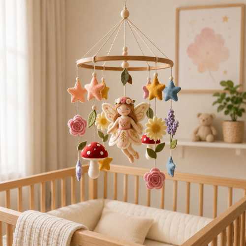 Fairy Baby Mobile, Floral Crib Mobile, Felt Fairy Nursery Decor, Flower Mushroom Baby Mobile, Baby Shower Gift