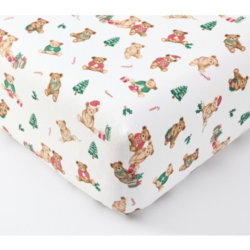 Holiday Teddy Bears Organic Crib Fitted Sheet