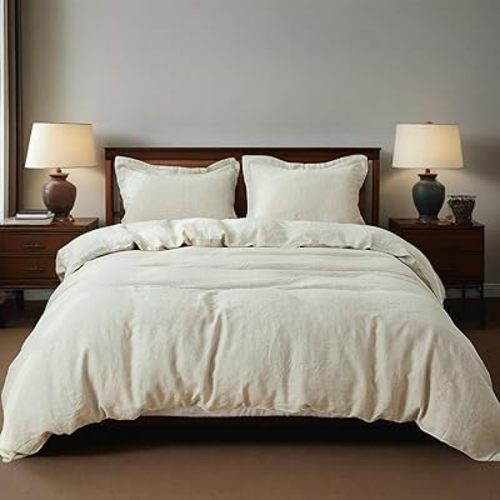 Simple&Opulence 100% Linen Duvet Cover Set, 3 PCS Natural French Flax Linen Duvet Cover, California King Size, Breathable Soft Comfy Bedding Comforter Cover with 2 Pillowcases (104"x98")