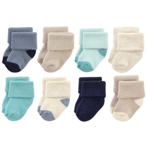 Hudson Baby Infant Boy Cotton Rich Newborn and Terry Socks, Navy Taupe, 6-12 Months
