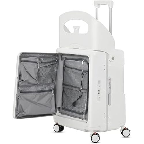22" Ride On Luggage with Seat for Kids & Adults, Lightweight Hardside Ride-On Suitcase with Front Opening, TSA Lock, 360° Spinner Wheels (Matte White, 22-inch)
